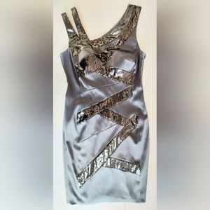 Signature by Sangria Ladies 12 Gray Satin W/Sequins Sleeveless Side Zip Dress